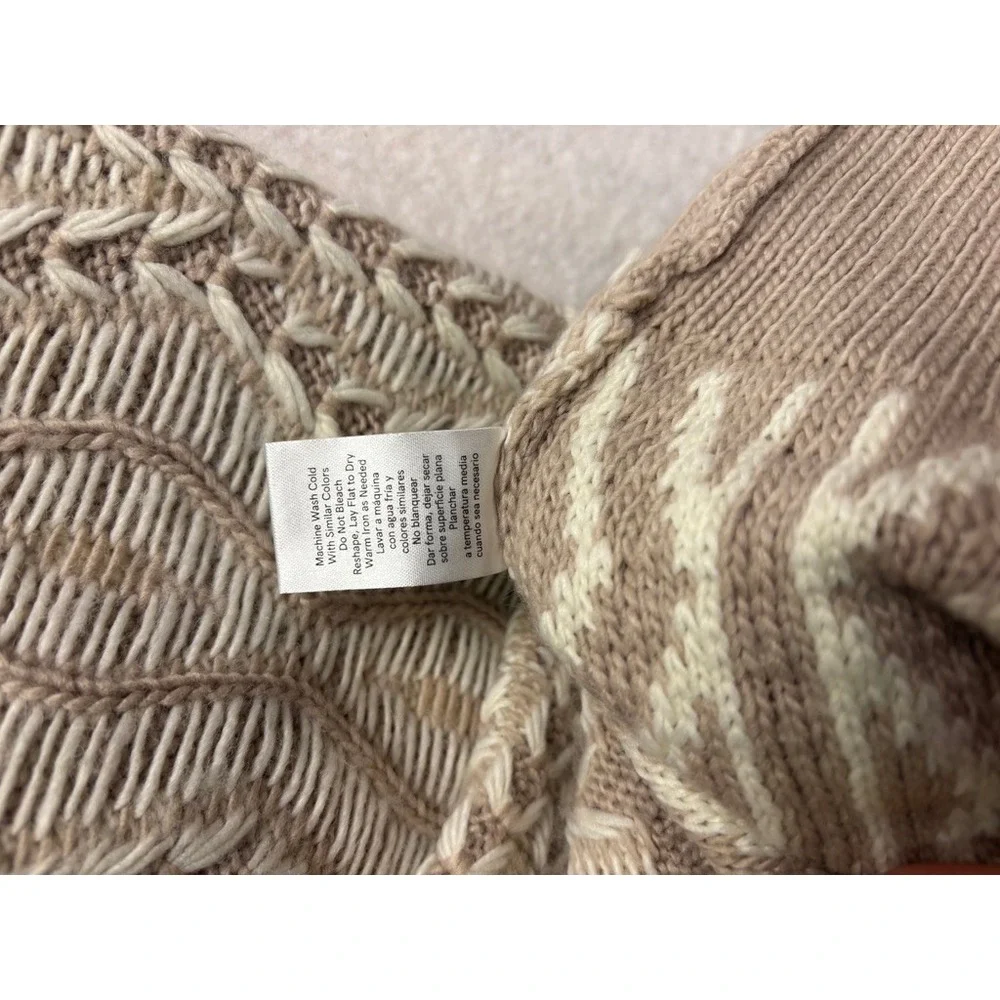 Venus Womens Tan Cream Geometric Cable Knit Boat Neck Tunic Sweater Size M - Picture 7 of 13